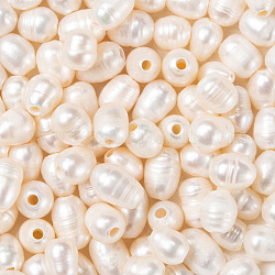 Perle di perle a foro grande, perle sciolte di perle d'acqua dolce coltivate naturali, riso, colore conchiglia, 7~10x7~8mm, Foro: 1.8 mm