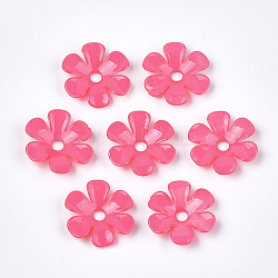 Opaco come tappi di perline di plastica, 6 -petal, fiore, rosa caldo, 33.5x31.5x6.5mm, foro: 5.5mm, circa 350pcs/500g