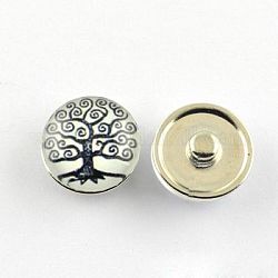 (venta de existencias navideñas) botones a presión de joyería de latón, con cabuchones de vidrio, plano y redondo, color del metal platino, negro, 18x9~10mm, mando: 5.5~6 mm