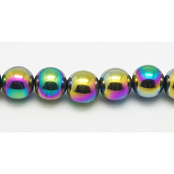 Chapelets de perles en hématite synthétique sans magnétiques, Grade a, ronde, couleur arc en ciel, taille: environ 12mm de diamètre, Trou: 1mm, Environ 35 pcs/chapelet, 15.7 pouce