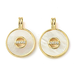 Brass Micro Pave Clear Cubic Zirconia Pendants, with Shell, Real 18K Gold Plated, Flat Round, 19.5x14x2mm, Hole: 4x2.5mm
