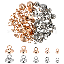 Unicraftale 60pz 10 stile 201 ciondoli in acciaio inossidabile con tappo a perlina, per ciondoli con coperchio a bolle di vetro globo, oro rosa e color acciaio inox, 5~7x4~10mm, Foro: 2.5~3 mm, 6pcs / style
