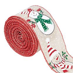 Упаковочная лента из полиэстера с имитацией льна, для украшения новогодних поделок, цветочные луки ремесло, снеговик, красные, 64x1 мм, около 9.95 ярда (9.1 м) / рулон