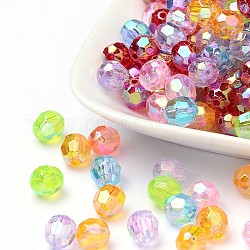 Perle acriliche trasparenti ecologiche, sfaccettato, tondo, ab colore, colore misto, 8mm, Foro: 1.5 mm, circa 2000pcs/500g