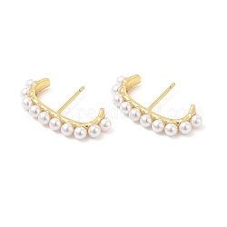 Boucles d'oreilles en forme de C en perles d'imitation ABS, bijoux en laiton pour femmes, sans cadmium et sans plomb, véritable 18k plaqué or, 24x11.5x3mm, pin: 0.8 mm