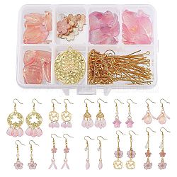Sunnyclue 189 pièces bricolage boucles d'oreilles sur le thème sakura kits de fabrication, y compris les pendentifs en alliage de fleurs, perles de verre et pendentifs, pendentifs et boucles d'oreilles en laiton et chaînes porte-câbles, or, 15x12x1.5mm, Trou: 1.6mm