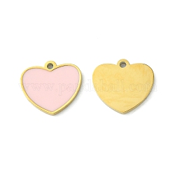 Chapado de iones (ip) 304 amuletos de pulido manual de acero inoxidable, con esmalte, charm de corazón, dorado, 9x10x1mm, agujero: 1 mm