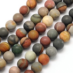 Frosted Round Natural Polychrome Agate Beads Strands, 4mm, Hole: 1mm, about 90pcs/strand, 15.3 inch