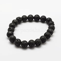 Bracelets extensibles à perles rondes en pierre de lave naturelle, 2 pouce (50 mm), perle: 8 mm, 22 pcs / chapelet
