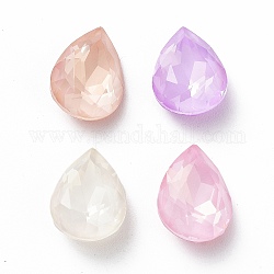 Glass Rhinestone Cabochons, Point Back & Back Plated, Faceted, Teardrop, Mixed Color, 14x10x5.5mm