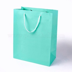 Sacchi di carta kraft, con maniglie, sacchetti regalo, buste della spesa, rettangolo, acquamarina, 32x25x13.2cm