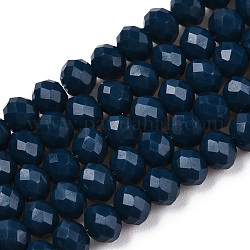 Chapelets de perles en verre opaque de couleur unie, facette, rondelle, bleu acier, 3x2mm, Trou: 0.8mm, Environ 165~169 pcs/chapelet, 15~16 pouce (38~40 cm)