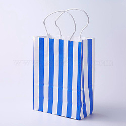Sacs en papier kraft, avec poignées, sacs-cadeaux, sacs à provisions, rectangle, rayure, bleu royal, 21x15x8 cm
