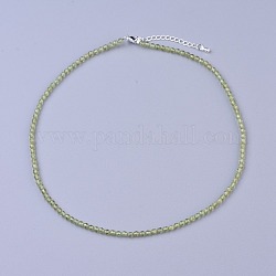 Natural Peridot Beaded Necklaces, with Brass Lobster Claw Clasps, Faceted Round Beads, 16.5 inch~16.7 inch(42~42.5cm)x2mm
