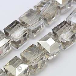 多面カットキューブ形のクリスタルガラスビーズ連売り  グレー  10x10x10mm  穴：1mm  約79個/連  30.7インチ