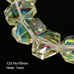 Perles en verre electroplate, demi-plaqué, facette, hexagone, clair, 14x12x10mm, Trou: 1mm