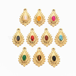 304 Stainless Steel Pendants, with Natural & Synthetic Mixed Gemstone, Teardrop, Mixed Color, 22x14x5mm, Hole: 1.6mm