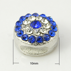 Abalorios de Diamante de imitación de la aleación, sin plomo y cadmio, Grado A, de color platino, redondo, zafiro, 10x6mm, agujero: 1.5 mm