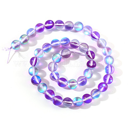 Chapelets de perles en pierre de lune synthétique, perles holographiques, teinte, mat, ronde, violet, 8mm, Trou: 0.7mm, 47~48 pcs / chapelet, 15 pouce