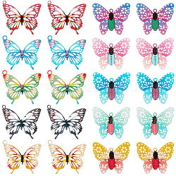 SUNNYCLUE Printed Brass Pendants, Etched Metal Embellishments, Butterfly, Mixed Color, 15.5~16.5x19x0.3mm, Hole: 1~1.5mm, 40pcs/box