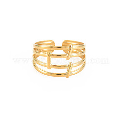 Chapado en iones (ip) 304 acero inoxidable 4 líneas anillo de puño abierto para mujer, sin níquel, real 18k chapado en oro, nosotros tamaño 10 1/2 (20.1 mm)
