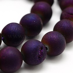 Electrochapados ágata natural de hebras de perlas redonda, Grado A, púrpura chapado, 10mm, agujero: 1 mm, aproximamente 37 pcs / cadena, 15.1 pulgada