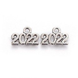 Encantos de aleación de zinc de estilo tibetano, año nuevo 2022, plata antigua, 14.3x9.5x1.5mm, agujero: 1.6 mm