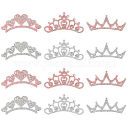 SUPERFINDINGS 12Pcs 3 Styles Rhinestone Crown Princess Cloth Applique Patch 2 Colors Embroidered Iron On Patch Heart Crown Sew-on Appliques Patches Iron-on Patches for Clothes Backpacks Hat Bag