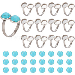 arricraft Domes Set for Ring Making, Double Pad Open Cuff Ring Bezel Tray Stainless Steel Cabochon Ring Bases Synthetic Turquoise Cabochons for DIY Cuff Ring Making Kit