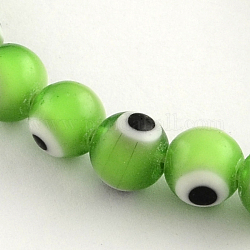 Round Handmade Evil Eye Lampwork Beads Strands, Lime Green, 8mm, Hole: 1mm, about 48pcs/strand, 13.7 inch