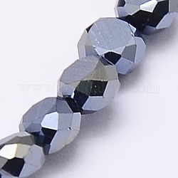 Faceted Flat Round Electroplate Frosted Crystal Glass Beads Strands, Full Plated, Multi-color Plated, 4x3mm, Hole: 1mm, about 99pcs/strand, 13.9inch