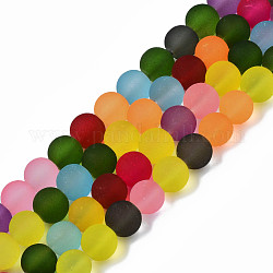 Brins de perles de verre dépoli transparent, ronde, colorées, 9.5~11x8.5~9.5mm, Trou: 1.2mm, Environ 44~46 pcs/chapelet, 16.34 pouce ~ 17.13 pouces (41.5~43.5 cm)