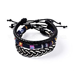 Bracelets Sets, Stackable Bracelets, with Leather Cord, Polyester Cords, Rope Cloth Ethnic Cords and Waxed Cotton Cord, 2 inch~3 inch(5.2~7.6cm), 3pcs/set