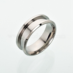 201 Stainless Steel Grooved Finger Ring Settings, Ring Core Blank, for Inlay Ring Jewelry Making, Stainless Steel Color, Size 18, 7.5mm, Inner Diameter: 18mm