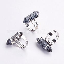 Anillos de dedo natural de copo de nieve de obsidiana, con la búsqueda de anillo de hierro, Platino, tamaño de 8, 18mm