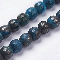 Chapelets de perles de pyrite naturelle , teinte, ronde, Dodger bleu, 10mm, Trou: 1mm, Environ 20 pcs/chapelet, 8 pouce.