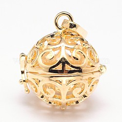 Colgantes de caja redonda de latón hueco, para hacer collares con colgantes de bolas de campana, dorado, 28x25x21mm, agujero: 9x3.5 mm, interior: 18 mm