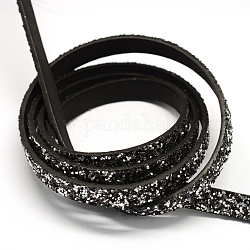 Плоские имитационные кожаные шнуры, случайный цвет на спине, чёрные, 10.5x2 мм, около 1.31 ярда (1.2 м) / прядь