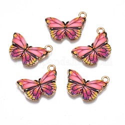 Printed Alloy Pendants, Cadmium Free & Nickel Free & Lead Free, Light Gold, Butterfly, Salmon, 15x20x1.5mm, Hole: 1.8mm