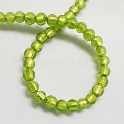 Perles en verre d'argent feuille manuelles, ronde, jaune vert, 11.5~12.5mm, Trou: 2mm