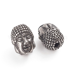 Buddhist 304 Edelstahlperlen, Buddha-Kopf, Antik Silber Farbe, 9.5x7x7.5 mm, Bohrung: 1.6 mm