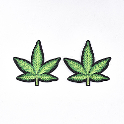 Computerized Embroidery Cloth Iron on/Sew on Patches, Appliques, Costume Accessories, Pot Leaf/Hemp Leaf Shape, Green, 66x66x1.5mm