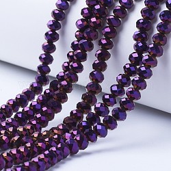 Chapelets de perles en verre transparent électrolytique, plein plaqué, facette, rondelle, pourpre plaqué, 8x6mm, Trou: 1mm, Environ 65~68 pcs/chapelet, 15.7~16.1 pouce (40~41 cm)