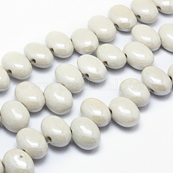 Perle di porcellana ecologiche fatte a mano, ovale, bianco, 23.5~24x18~19x11~13mm, Foro: 3 mm