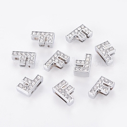 Alloy Initial Slide Charms with Grade A Rhinestones, Lead Free & Nickel Free, Platinum, Letter.F, 12~13x8~13x4~5mm, Hole: 8x2mm