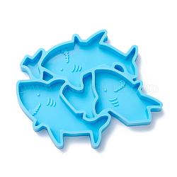 DIYストロー装飾シリコンモールド  レジン型  粘土工芸の金型ツール  サメの形状  ブルー  97x113.5x12mm  内径：44x67.5mm  40x54.5mmと23x14mm