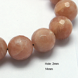 Natural Sunstone Beads Strands, Grade AA, Faceted, Round, Light Salmon, 14mm, Hole: 1mm, about 29pcs/strand, 15.7inch