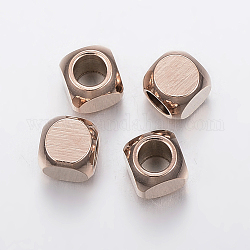 Revestimiento iónico (ip) 304 perlas de acero inoxidable, cubo, oro rosa, 4x4x4mm, agujero: 2.5 mm