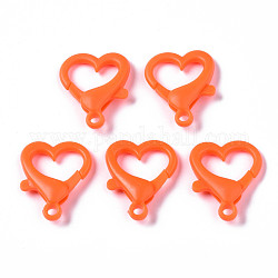 Fermoirs pinces de homard en acrylique opaque, cœur, rouge-orange, 26.5x22x6.5mm, Trou: 3mm