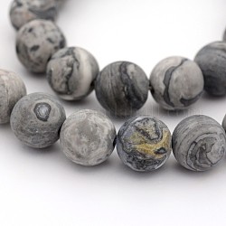 Frosted Natural Map Stone/Picasso Stone/Picasso Jasper Round Bead Strands, 8mm, Hole: 1mm, about 24pcs/strand, 7.5 inch